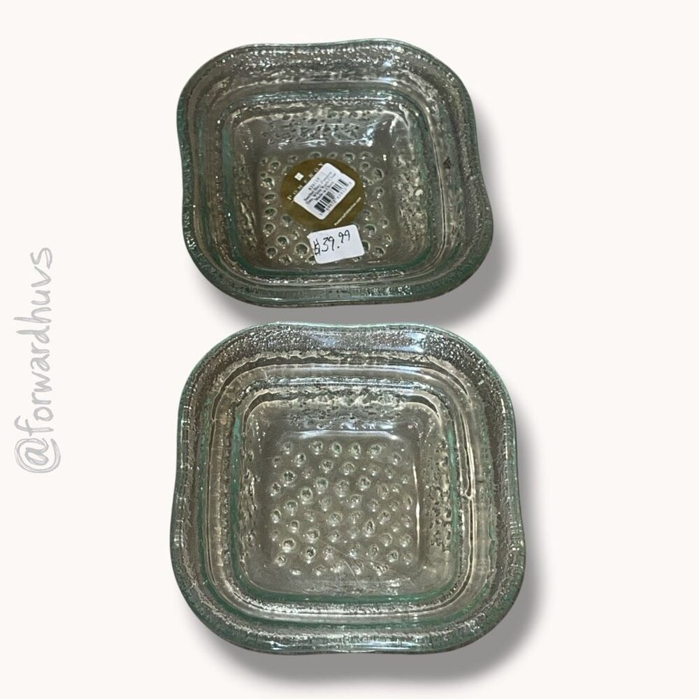 Pomeroy Clear Textured Glass Dish Square Trinket Jewelry Catchall NOS